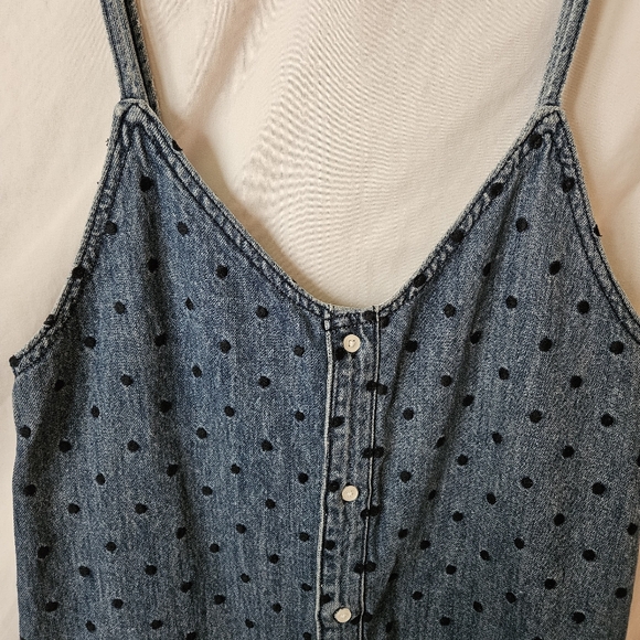 DL1961 Eilis Sleeveless Denim Dress Blue Polka Dot Layering V-Neck Embroidered - Picture 7 of 14
